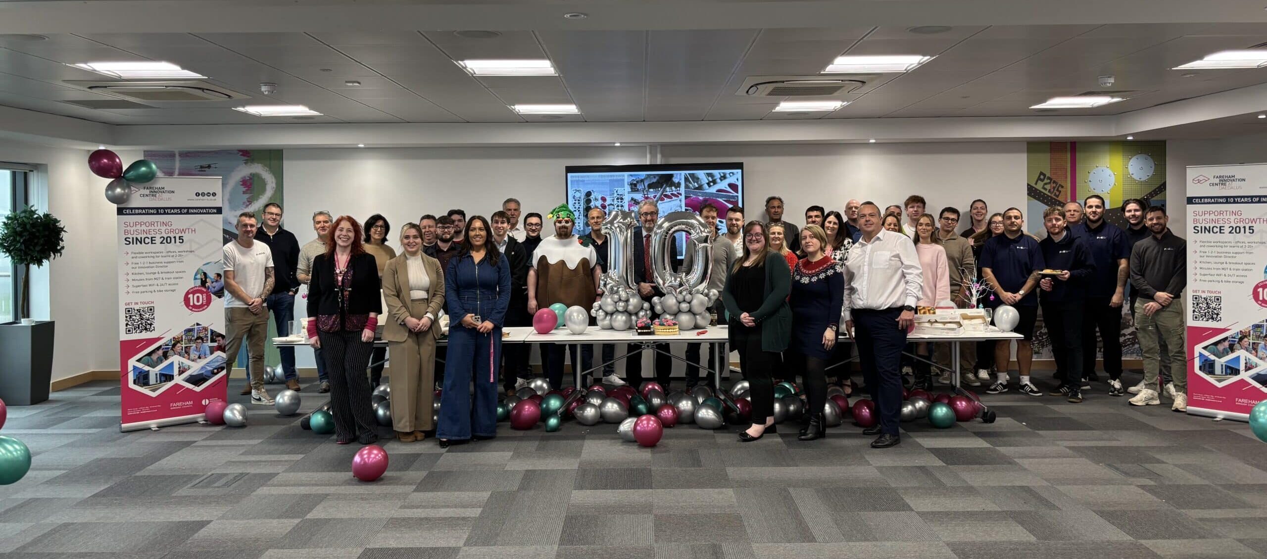 Fareham Innovation Centre team celebrating with current and previous customers